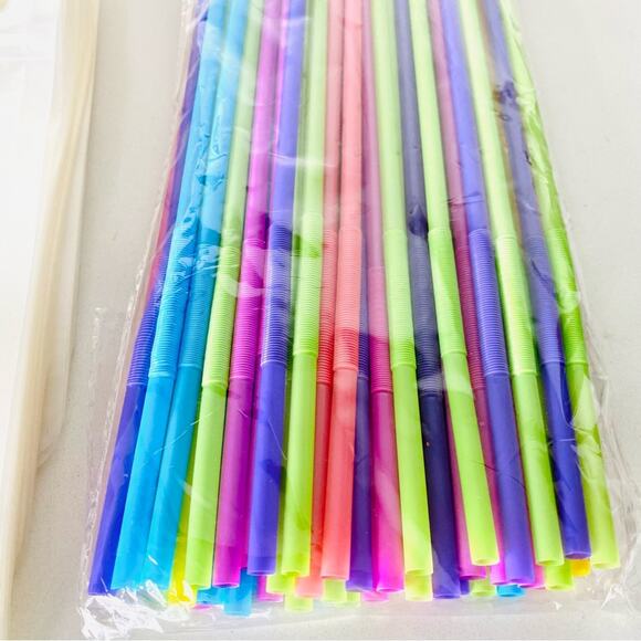 NEW ANTHROPOLOGIE Clear Sealed Pouch Travel Beverage Cup Rainbow Blue Pink Straw - Picture 3 of 5